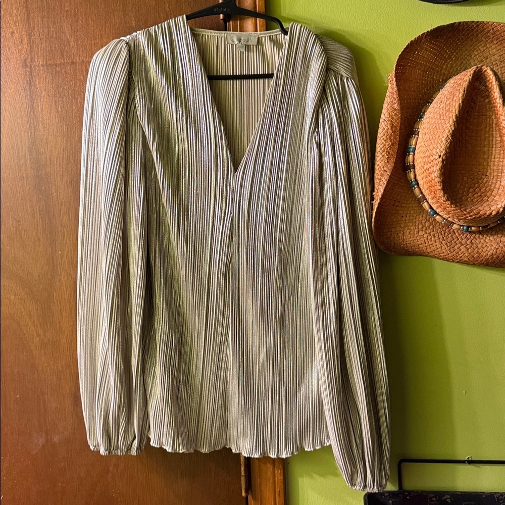 Chenault Metallic Pleated Top